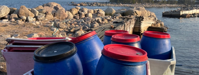 Fisketunnor vid havet som horisont